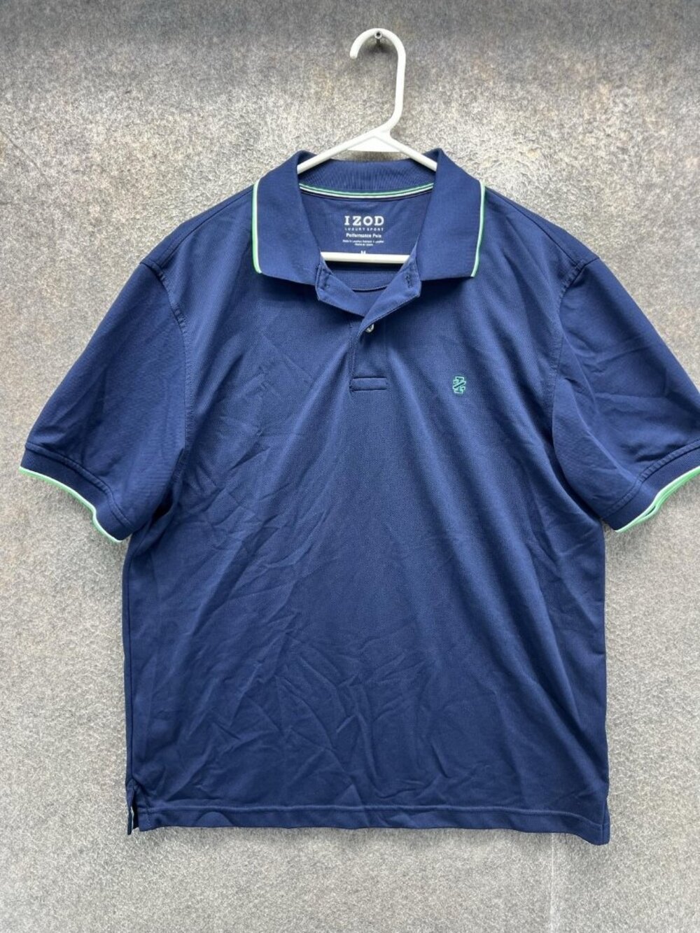IZOD Luxury Sport Polo Shirt Men Medium Blue Performance Golf Knit Logo Casual